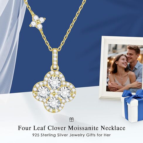 MOOSEA 2.48CT Moissanite Four Leaf Clover Necklace, 925 Sterling Silver Lab Created Moissanite Necklace, Anniversary Birthday Gifts for Women Jewelry Gifts for Wife Mom Girlfriend Daughter in Saudi Arabia
