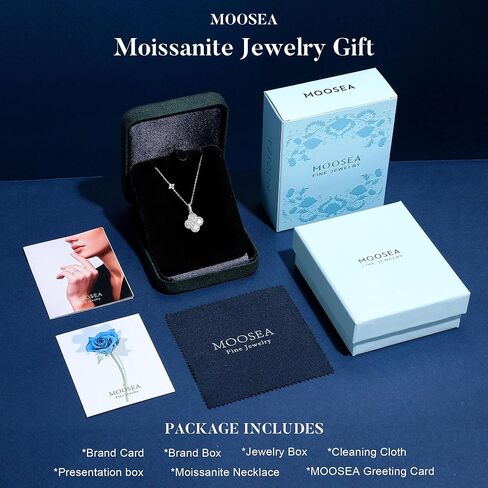MOOSEA 2.48CT Moissanite Four Leaf Clover Necklace, 925 Sterling Silver Lab Created Moissanite Necklace, Anniversary Birthday Gifts for Women Jewelry Gifts for Wife Mom Girlfriend Daughter in Saudi Arabia