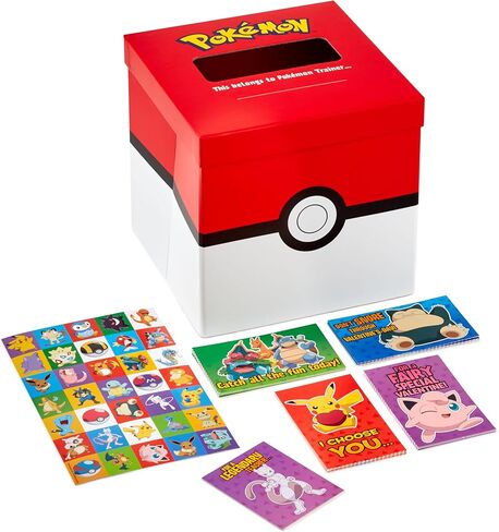 Hallmark Pokémon Valentines Day Cards وصندوق البريد للأطفال تبادل الفصل الدراسي (صندوق واحد ، 32 بطاقة عيد الحب ، 35 ملصقًا ، بطاقة مدرس واحدة) in Saudi Arabia