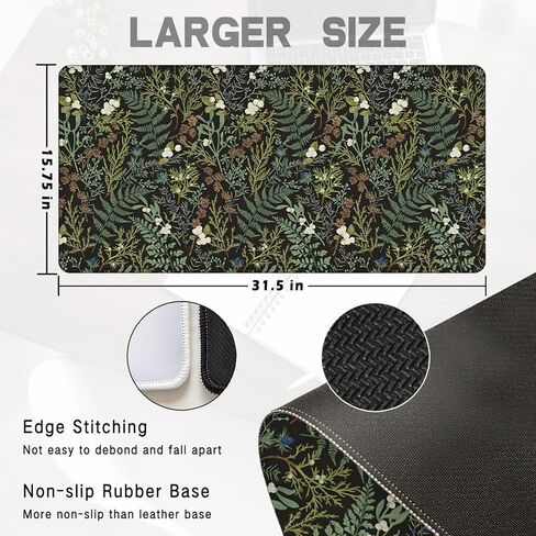 Dark Green Plant Large Mouse Pad 31.5x15.7inch, Cottagecore Fern Leaves Botanical Large Extended Computer Desk Mat Mousepad for Keyboard and Mouse, Green Desk Accessories in Saudi Arabia