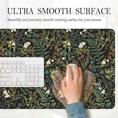 Dark Green Plant Large Mouse Pad 31.5x15.7inch, Cottagecore Fern Leaves Botanical Large Extended Computer Desk Mat Mousepad for Keyboard and Mouse, Green Desk Accessories in Saudi Arabia