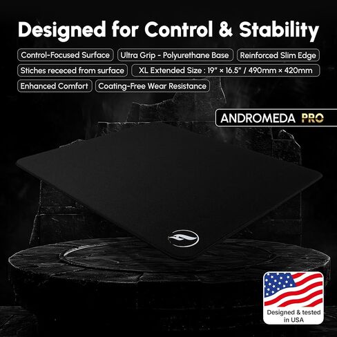 لوحة ماوس ألعاب Odin Andromeda Pro XL - قماش ناعم هجين، حواف مخيطة، قاعدة من البولي يوريثين فائقة الإمساك، 19 × 16.5 بوصة، أسود in Saudi Arabia