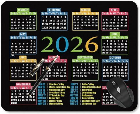 2026 Calendar Mouse Pad, Black Background with Monthly Layout, Large Desktop Gaming Mat with Colorful Month Headers (calendarC) in Saudi Arabia