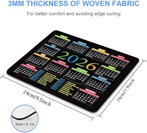 2026 Calendar Mouse Pad, Black Background with Monthly Layout, Large Desktop Gaming Mat with Colorful Month Headers (calendarC) in Saudi Arabia