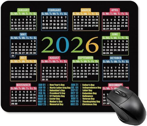 2026 Calendar Mouse Pad, Black Background with Monthly Layout, Large Desktop Gaming Mat with Colorful Month Headers (calendarC) in Saudi Arabia