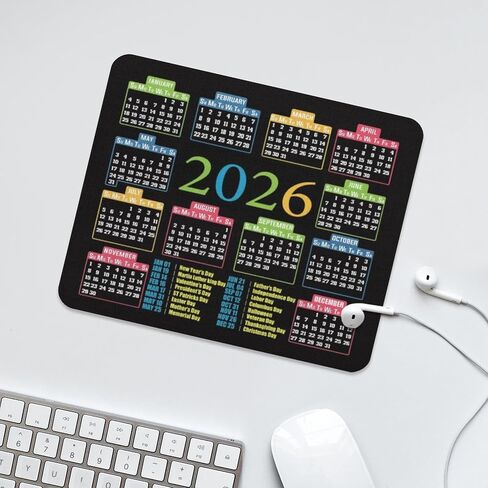 2026 Calendar Mouse Pad, Black Background with Monthly Layout, Large Desktop Gaming Mat with Colorful Month Headers (calendarC) in Saudi Arabia