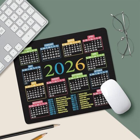 2026 Calendar Mouse Pad, Black Background with Monthly Layout, Large Desktop Gaming Mat with Colorful Month Headers (calendarC) in Saudi Arabia