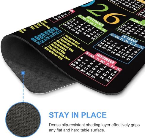 2026 Calendar Mouse Pad, Black Background with Monthly Layout, Large Desktop Gaming Mat with Colorful Month Headers (calendarC) in Saudi Arabia