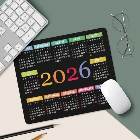 لوحة ماوس تقويم 2026، خلفية سوداء مع تخطيط شهري، حصيرة ألعاب كبيرة لسطح المكتب مع رؤوس شهر ملونة (calendarC) in Saudi Arabia