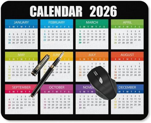 2026 Calendar Mouse Pad, Black Background with Monthly Layout, Large Desktop Gaming Mat with Colorful Month Headers (calendarC) in Saudi Arabia