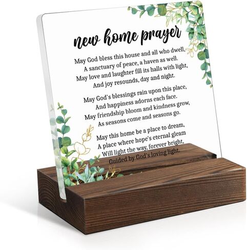 Christian Housewarming Prayer Plaque - New Home Blessing Sign with Wooden Stand, Inspirational Gifts for Homeowners, Realtor Closing Present, Family & Neighbor Welcome Decor for House or Office in Saudi Arabia