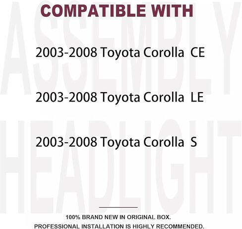 2PCS Headlight Assembly Set For 2003 2004 2005 2006 2007 2008 Toyota Corolla CE LE S Replacement Headlamps Driver and Passenger Side Chrome Housing Clear Reflector and Lens in Kuwait