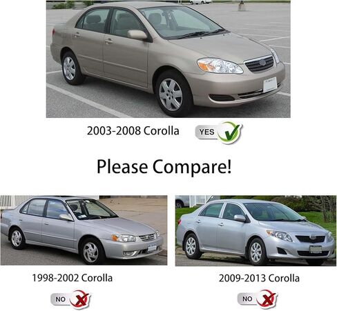 2PCS Headlight Assembly Set For 2003 2004 2005 2006 2007 2008 Toyota Corolla CE LE S Replacement Headlamps Driver and Passenger Side Chrome Housing Clear Reflector and Lens in Kuwait