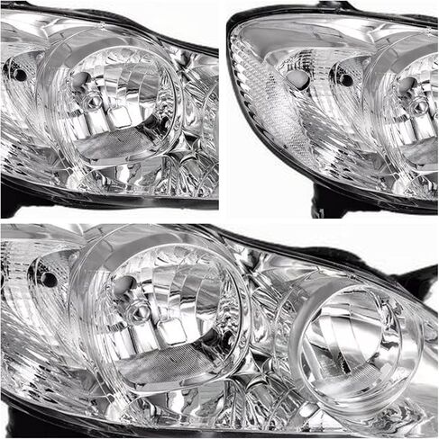2PCS Headlight Assembly Set For 2003 2004 2005 2006 2007 2008 Toyota Corolla CE LE S Replacement Headlamps Driver and Passenger Side Chrome Housing Clear Reflector and Lens in Kuwait