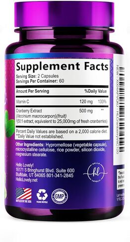 حبوب مستخلص التوت البري + فيتامين C (تركيبة 25,000 مجم) لدعم المسالك البولية، مكمل التوت البري الخالي من السكر للنساء والرجال، التوت البري لدعم صحة المسالك البولية، غير معدل وراثيًا، خالي من الغلوتين - 60 كبسولة in Kuwait