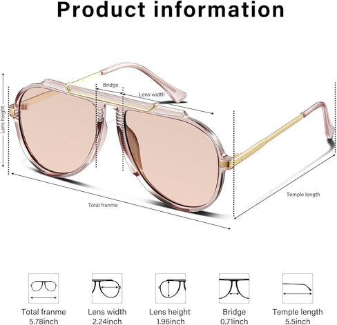 Oversized Aviator Sunglasses for Women Men Gold Metal Sun Glasses 70s Retro Shield Shades in Saudi Arabia
