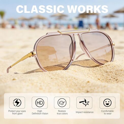 Oversized Aviator Sunglasses for Women Men Gold Metal Sun Glasses 70s Retro Shield Shades in Saudi Arabia