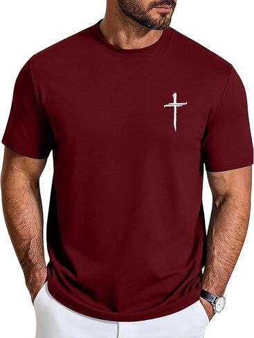 Aiyino Mens Christian Cross T Shirt Lightweight Casual Crew Neck Short Sleeve Faith Tee for Church Weekend in Kuwait