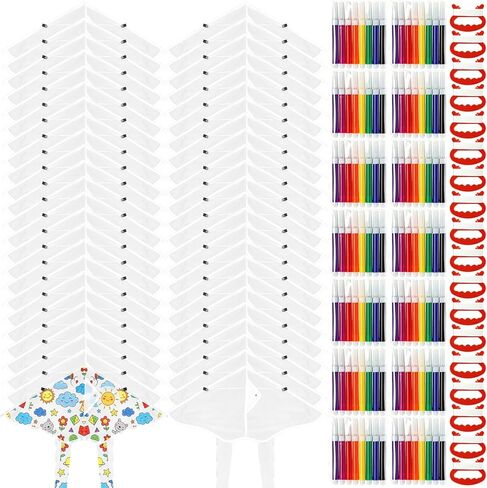 Syhood 60 Pieces DIY Kite for Kids Blank Kite Making Kit Bulk with Watercolor Pens and String 20 Inch Summer Beach Decorating Coloring Party Set for Craft Toddlers Boys Girls Outdoor Games in Kuwait