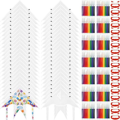 Syhood 60 Pieces DIY Kite for Kids Blank Kite Making Kit Bulk with Watercolor Pens and String 20 Inch Summer Beach Decorating Coloring Party Set for Craft Toddlers Boys Girls Outdoor Games in Kuwait