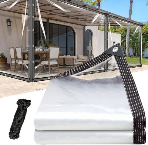 Clear Tarp 8x10 ft -Heavy Duty 14Mil Waterproof PVC Vinyl Tarpaulin with Reinforced Edges & Aluminum Alloy Grommets,Transparent Cover for Patio,Porch,Pool,RV,Outdoor Use in Saudi Arabia
