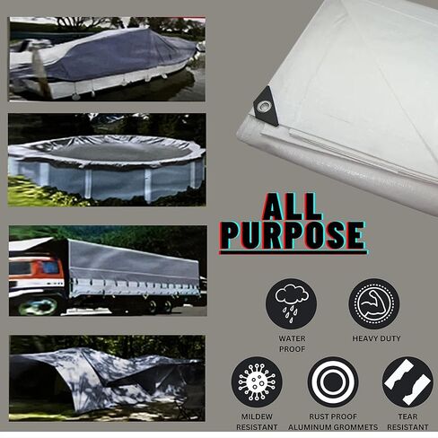 14' x 14' White Heavy Duty Tarp - All Purpose, Waterproof Heavy-Duty Protection/Coverage Tarp, Laminated Coating on Both Sides, UV Blocking Protective Cover, Industrial Strength - by ATE Pro. USA in Saudi Arabia