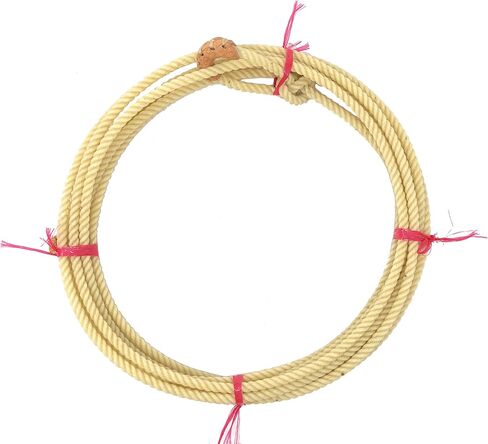 AJ Tack 20 Ft Waxed Nylon Kid Rope, 5/16 Poly Lariat with Hand-Sewn Leather Burner, Lightweight Youth Roping Rope, Made in USA in Kuwait