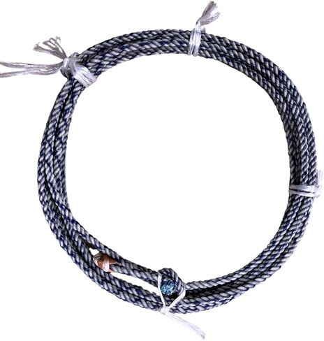 AJ Tack 20 Ft Waxed Nylon Kid Rope, 5/16 Poly Lariat with Hand-Sewn Leather Burner, Lightweight Youth Roping Rope, Made in USA in Kuwait