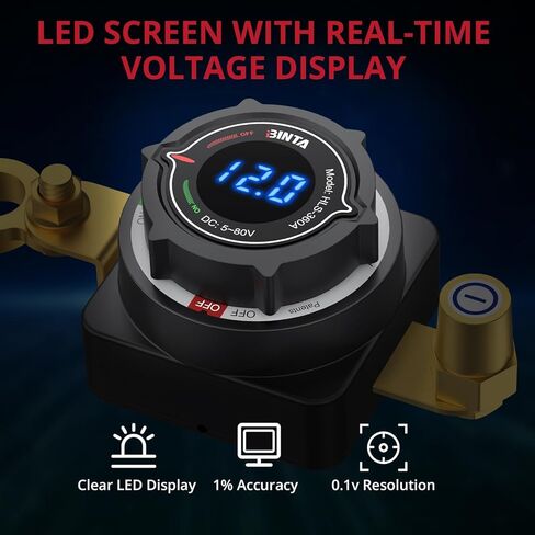 مفتاح فصل بطارية BINTA 12 فولت مع عرض الجهد الكهربي، تيار مستمر 5-80 فولت 300 أمبير، فصل البطارية، عازل الطاقة الرئيسي، مفتاح إيقاف التشغيل للسيارة البحرية، قارب RV، شاحنة التخييم، مقطورة in Kuwait