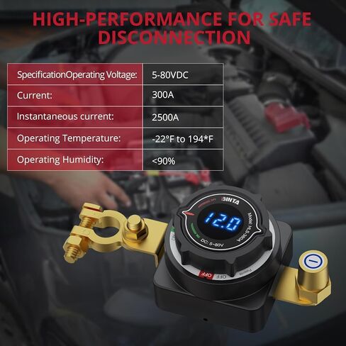 مفتاح فصل بطارية BINTA 12 فولت مع عرض الجهد الكهربي، تيار مستمر 5-80 فولت 300 أمبير، فصل البطارية، عازل الطاقة الرئيسي، مفتاح إيقاف التشغيل للسيارة البحرية، قارب RV، شاحنة التخييم، مقطورة in Kuwait