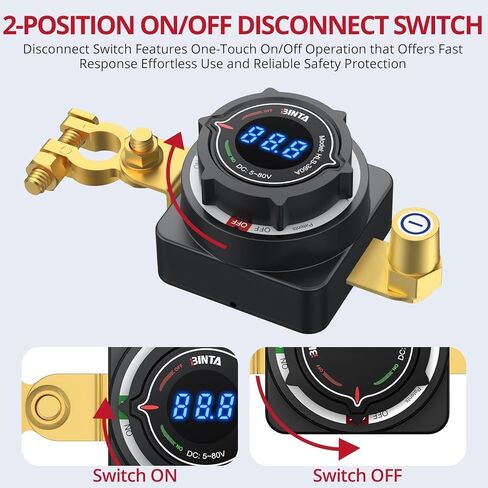 مفتاح فصل بطارية BINTA 12 فولت مع عرض الجهد الكهربي، تيار مستمر 5-80 فولت 300 أمبير، فصل البطارية، عازل الطاقة الرئيسي، مفتاح إيقاف التشغيل للسيارة البحرية، قارب RV، شاحنة التخييم، مقطورة in Kuwait