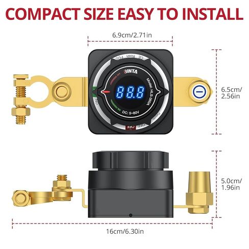 مفتاح فصل بطارية BINTA 12 فولت مع عرض الجهد الكهربي، تيار مستمر 5-80 فولت 300 أمبير، فصل البطارية، عازل الطاقة الرئيسي، مفتاح إيقاف التشغيل للسيارة البحرية، قارب RV، شاحنة التخييم، مقطورة in Kuwait