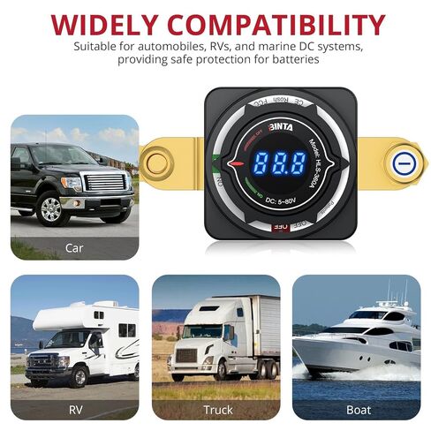 مفتاح فصل بطارية BINTA 12 فولت مع عرض الجهد الكهربي، تيار مستمر 5-80 فولت 300 أمبير، فصل البطارية، عازل الطاقة الرئيسي، مفتاح إيقاف التشغيل للسيارة البحرية، قارب RV، شاحنة التخييم، مقطورة in Kuwait