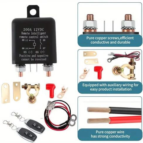 Lotusland 12V Remote Battery Disconnect Switch, 200A Battery Kill Switch with Remote Control, Anti-Theft Negative Terminal Cut Off, Prevent Battery Drain, 360A Starting Power, Easy Install Isolator fo in Kuwait