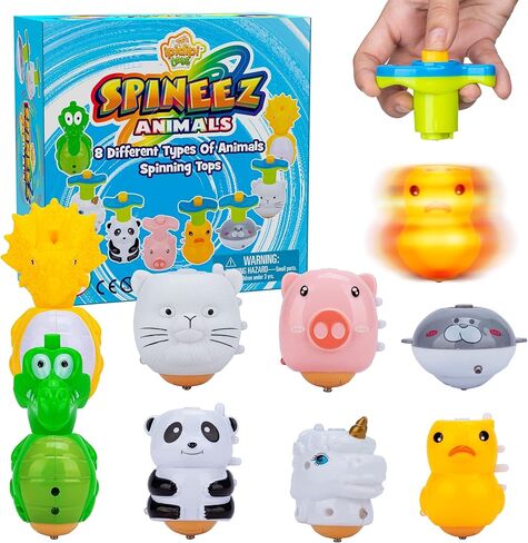 IPIDIPI TOYS Spineez Animal Light Up Spinning Tops - 8 ألعاب دوارة LED لطيفة - قمم دوارة للأطفال - هدايا حفلات أعياد الميلاد، حشوات حقيبة جودي للأطفال، جوائز الفصول الدراسية للبنين والبنات in Kuwait