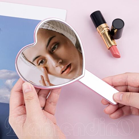 Framendino, 2 Pack Glitter Handheld Mirror Cute Heart Portable Cosmetics Makeup Compact Hand Lash Mirrors for Women Travel Party Pink & Silver Water Ripples in Saudi Arabia