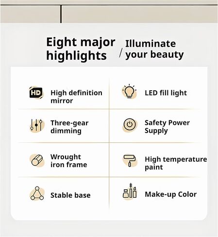 مرآة مكياج مع أضواء، مرآة مكياج LED نصف دائرية مع شاشة تعمل باللمس بثلاثة ألوان قابلة للتعتيم، إطار معدني دوار 360 درجة، قاعدة رخامية، مرآة مضاءة عالية الدقة لغرفة النوم وطاولة الزينة in Kuwait