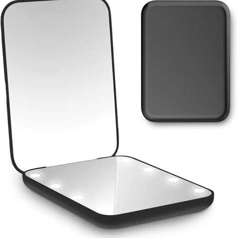Pocket Illuminated Compact Magnifying Makeup Accessory Folding Handheld Travel Purse White in Saudi Arabia