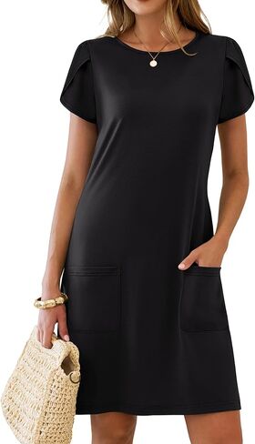 ANRABESS Swimsuit Coverup for Women Crew Neck Short Sleeve Beach Sundresses Summer T Shirt Dress with Pockets Plain/Print in Saudi Arabia