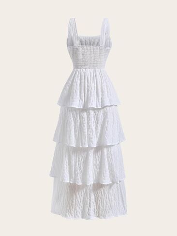 Women's Layered Ruffle Maxi Dress Summer Square Neck Flowy Beach Vacation Dresses in Saudi Arabia