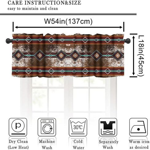 Western Valance Curtain, Retro Southwestern Farmhouse Cow Print Aztec Ethnic Short Window Drapes Valances for Kitchen Living Room Bedroom Dinning Room, 54x18 Inch in Saudi Arabia