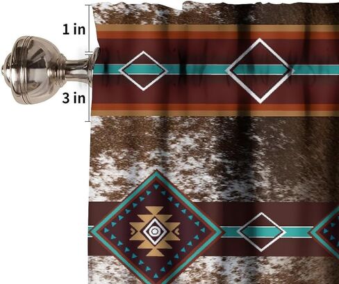 Western Valance Curtain, Retro Southwestern Farmhouse Cow Print Aztec Ethnic Short Window Drapes Valances for Kitchen Living Room Bedroom Dinning Room, 54x18 Inch in Saudi Arabia