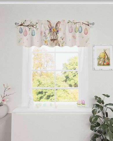 ستائر أرنب بيضة عيد الفصح لنوافذ المطبخ، ستائر ستائرية لغرفة المعيشة، زهور الربيع، قضيب أرنب، جيب نافذة، معالجة نافذة حمراء لغرفة نوم الحمام، 54 × 18 بوصة، قابلة للغسل in Kuwait