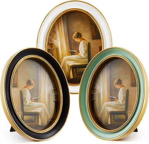 Novabright 3 Pack 5x7 Inch Vintage Picture Gold Oval Frame Set, Elegant Antique Photo Frames with Glass Front, Photo Display for Wall Hanging or Tabletop, Gift Ideas, Multicolour in Kuwait