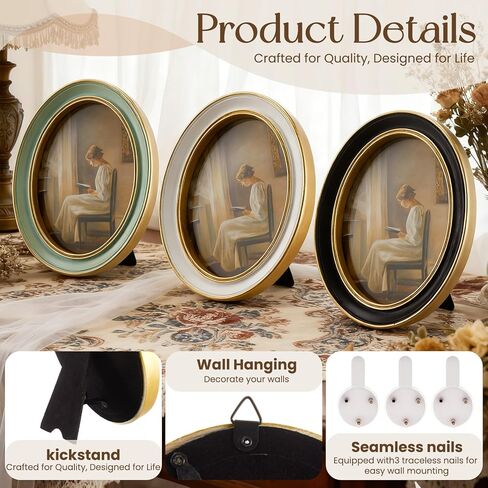 Novabright 3 Pack 5x7 Inch Vintage Picture Gold Oval Frame Set, Elegant Antique Photo Frames with Glass Front, Photo Display for Wall Hanging or Tabletop, Gift Ideas, Multicolour in Kuwait