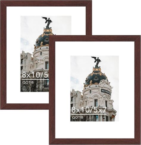 2 Packs 8x10 Picture Frame with 5x7 Mat Brown, Display 5x7 with Mat or 8x10 Without Mat, 8 by 10 Photo Frame, 8 x 10 Photo Frame for Wall Hanging and Tabletop Display, Brown in Kuwait