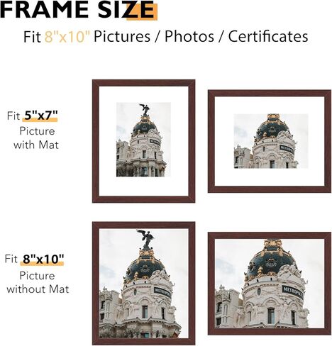 2 Packs 8x10 Picture Frame with 5x7 Mat Brown, Display 5x7 with Mat or 8x10 Without Mat, 8 by 10 Photo Frame, 8 x 10 Photo Frame for Wall Hanging and Tabletop Display, Brown in Saudi Arabia