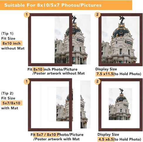 2 Packs 8x10 Picture Frame with 5x7 Mat Brown, Display 5x7 with Mat or 8x10 Without Mat, 8 by 10 Photo Frame, 8 x 10 Photo Frame for Wall Hanging and Tabletop Display, Brown in Saudi Arabia
