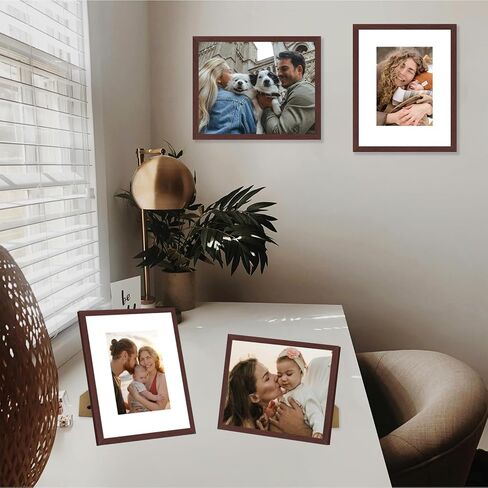 2 Packs 8x10 Picture Frame with 5x7 Mat Brown, Display 5x7 with Mat or 8x10 Without Mat, 8 by 10 Photo Frame, 8 x 10 Photo Frame for Wall Hanging and Tabletop Display, Brown in Saudi Arabia