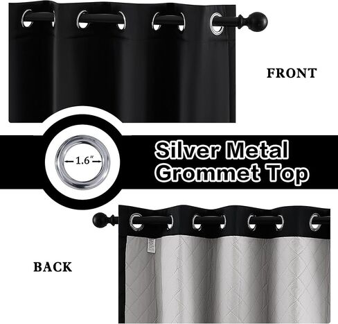 3-in-1 Winter Heavy Curtains-Thermal 100% Blackout Curtains for Bedroom Living Room with Grommet Design 1 Panel Black 50x80 Inch in Kuwait